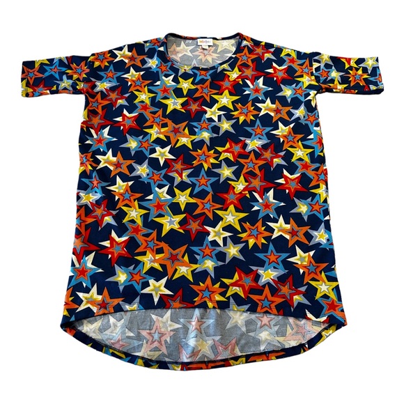 LuLaRoe Top Classic Drop Tail Short Sleeve Tee Size XXS Vibrant Colorful Stars - Picture 4 of 16